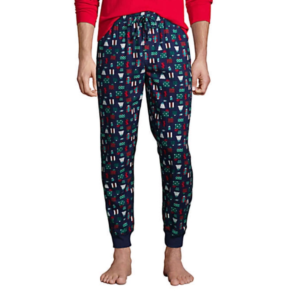 NWT Lands’ End Mens Flannel Christmas Presents Lounge Jogger Pajama Pants Navy